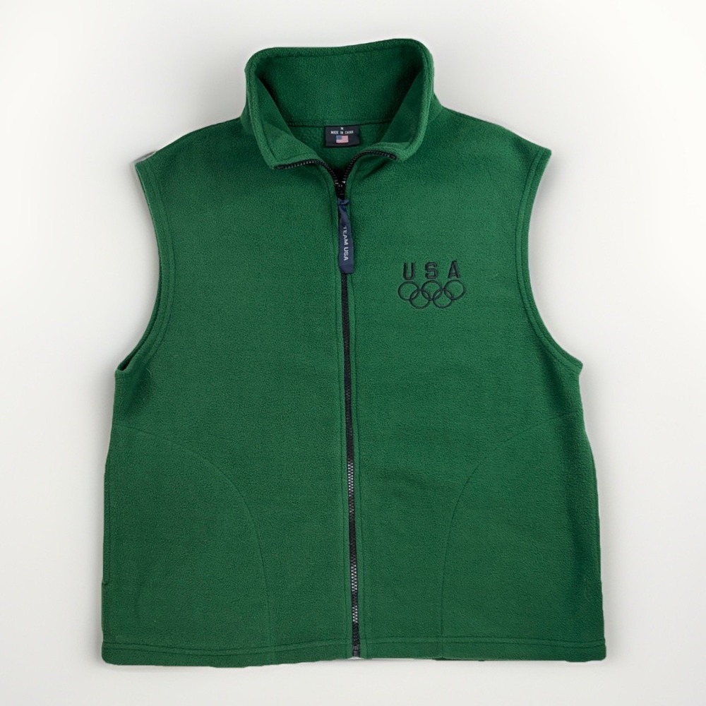 Team USA Olympic Fleece‎ Vest Mens Medium Green Full Zip Embroidered